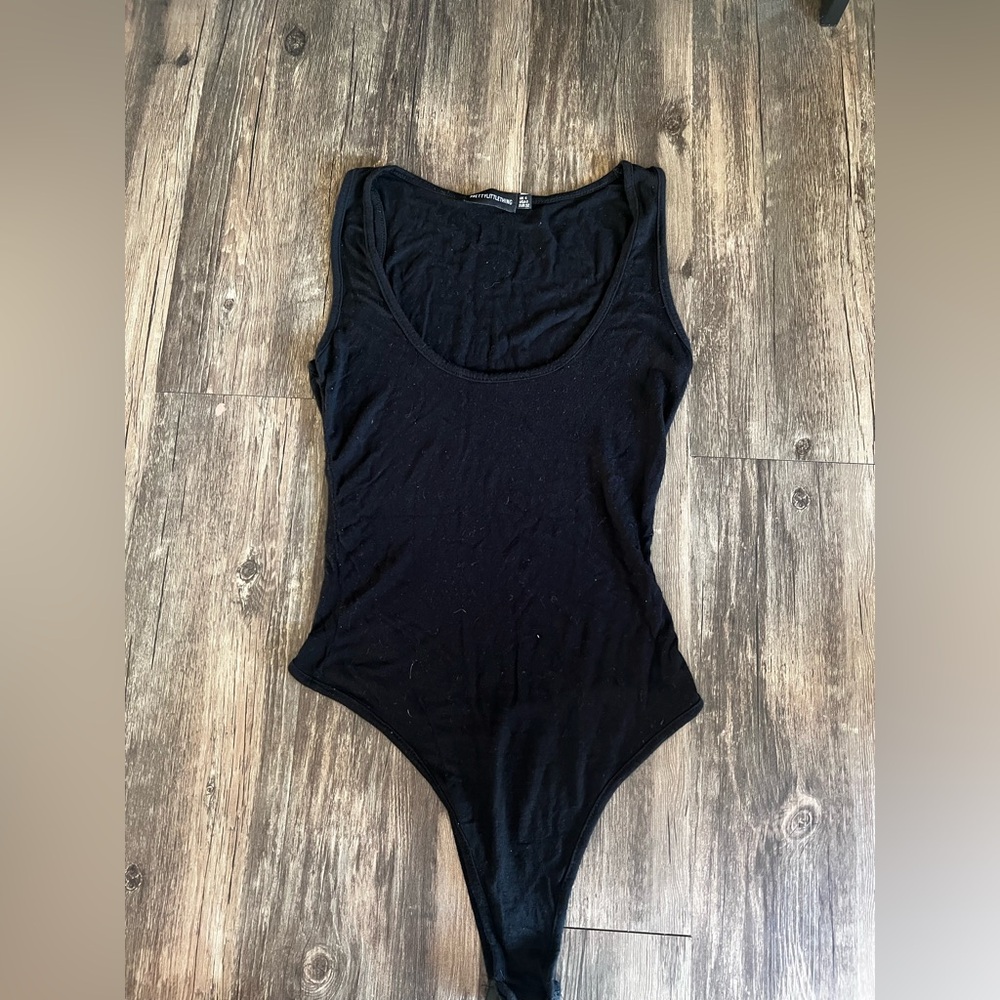 PrettyLittleThing Black High Cut Bodysuit